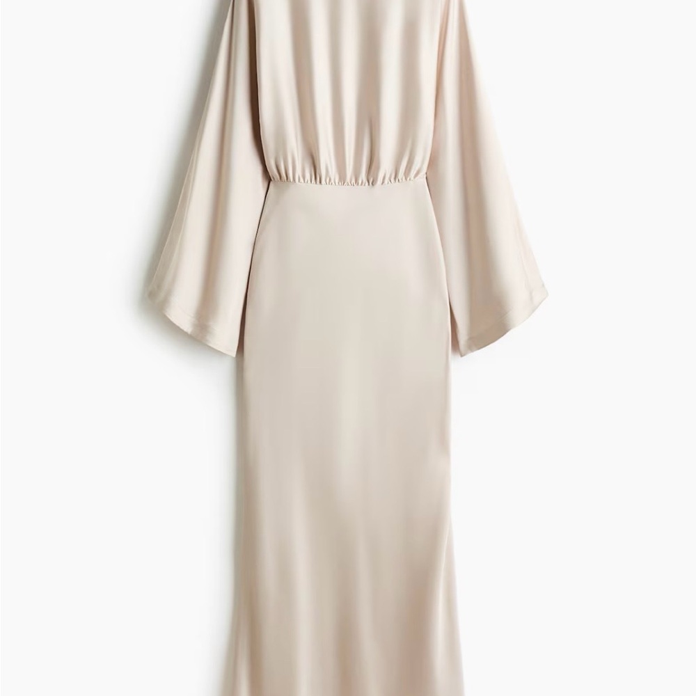H&M Shoulder-Pad Satin Dress Sz XL BNWT (Light Beige) 1314753004 - Picture 4 of 9